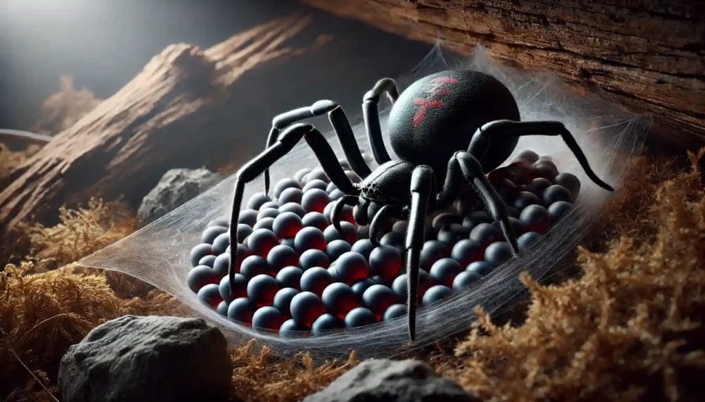 Female Black Widows laying hundreds of eggs