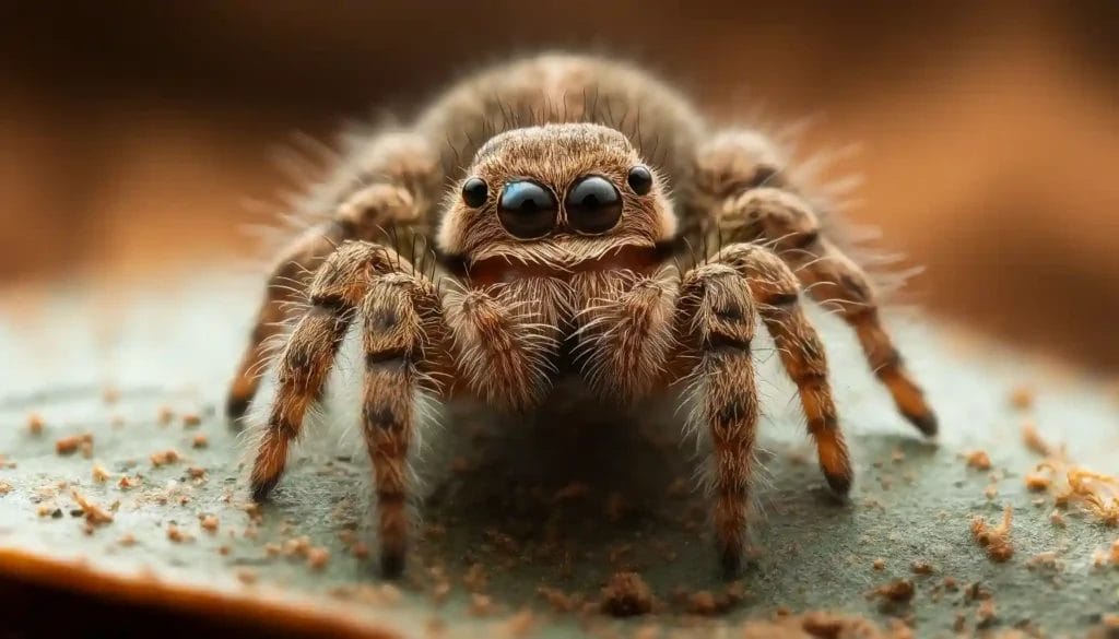 a close up image of baby wolf spider