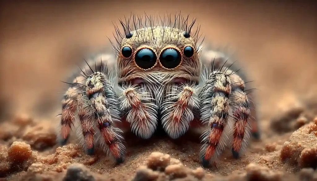 A close-up image of a very small, baby wolf spider
