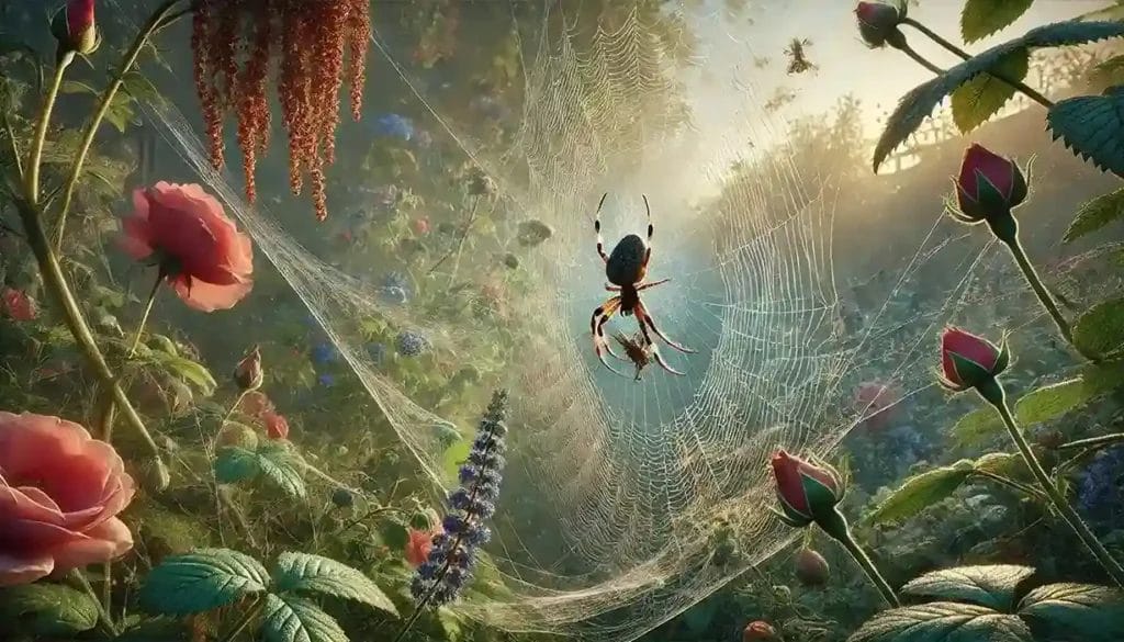 image of a garden spider catching its prey